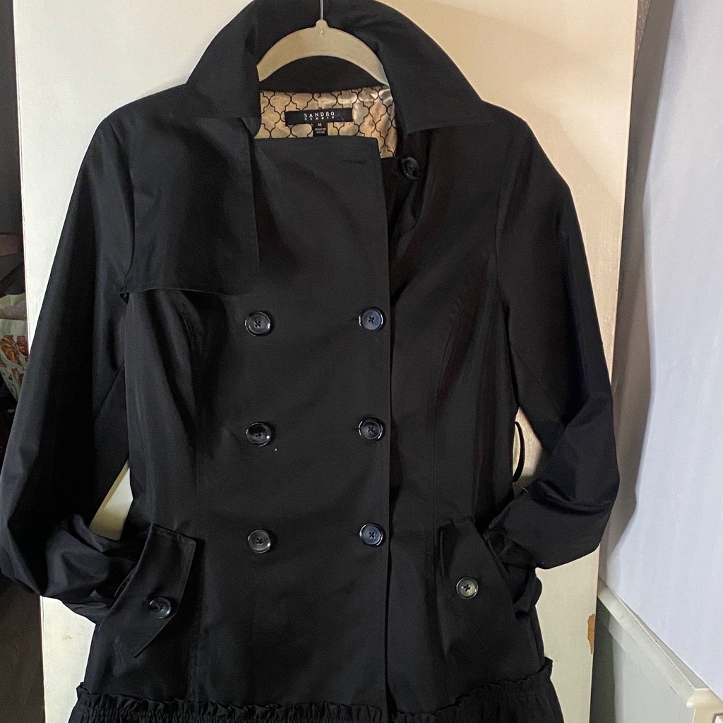 Sandro Black Double-Breasted Trench Coat